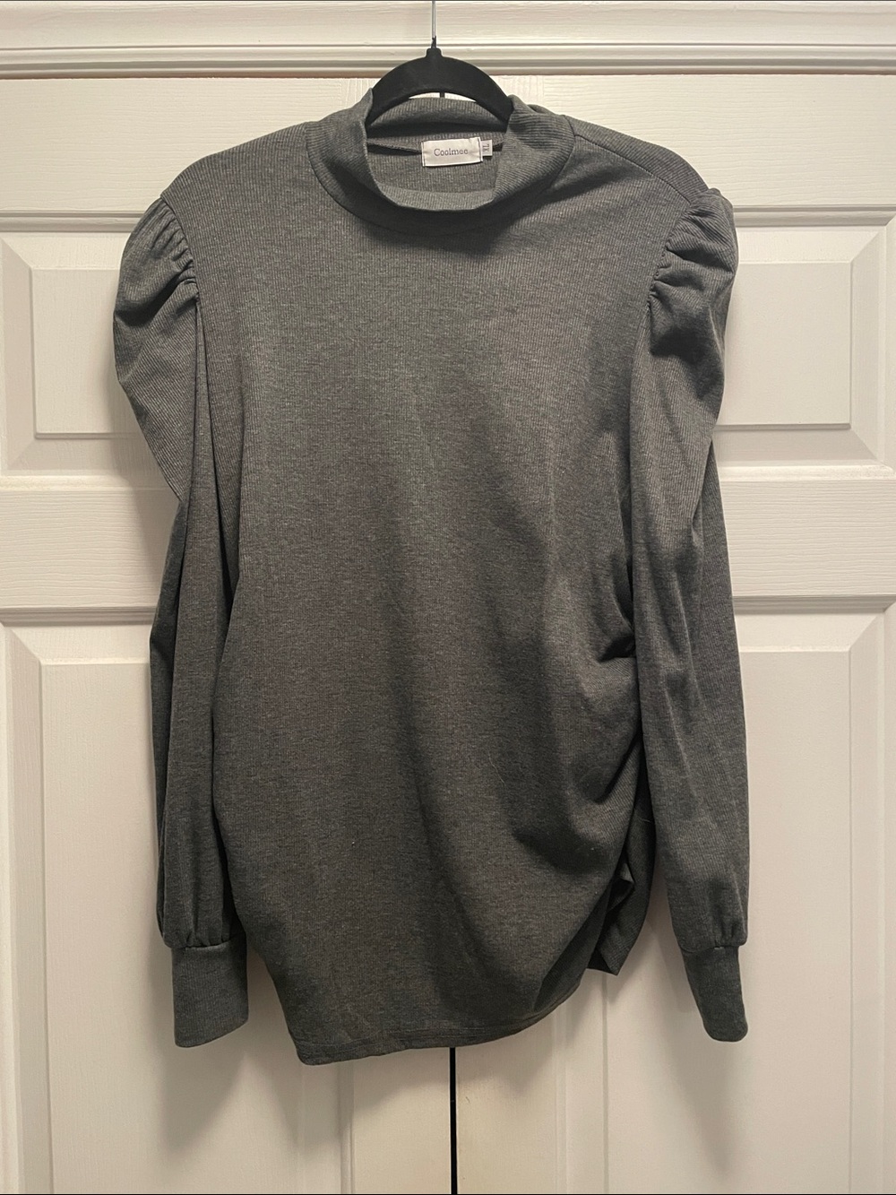 Coolmee Gray Mock Neck Puff Shoulder Long Sleeve Top - Picture 1 of 6